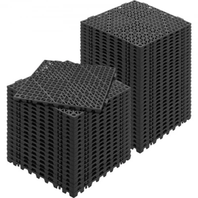 Image of VEVOR Modular Interlocking Cushion, 50 Pack 30 x cm Splicing Drainage Mats, Soft PVC Floor Tiles, Non Slip Hole for Restroom, Bathroom, Kitchen, Pool, Wet Area, Black