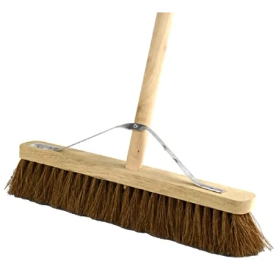 Image of Natural Coco Bristle Broom Soft Brush With Wooden Handle 18&quot; Indoor &amp; Outdoor Sweeping