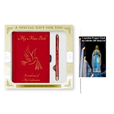 Image of Red Dove Confirmation Gift Set Mass Book &amp; Pen + LOURDES PRAYER CARD