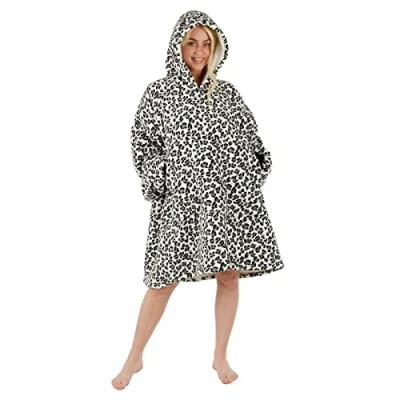 Image of Hodge and Adults Unisex Hoodie Blanket Sweatshirt Sherpa Fleece Oversize Top Black White Leopard