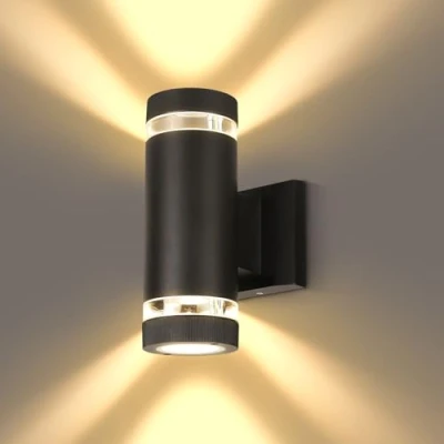 Image of CANMEIJA Outdoor Wall Lights Up Down Outside Mains Powered IP44 Waterproof Round Black 3000K GU 10 Front Door Suitable for Indoors, Outdoors, Corridors, Gardens