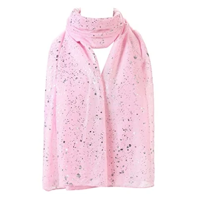 Image of London Scarfs Silver Gold Glitters Shimmer Foil Stars Women Scarf Shawl Wrap (Silver Sparkle Baby Pink)
