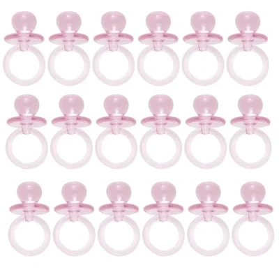 Image of Pink Crystal Plastic Pacifier (2cm) Pack of 18 Baby Shower Party Decorations, Ideal Keepsake for Guests