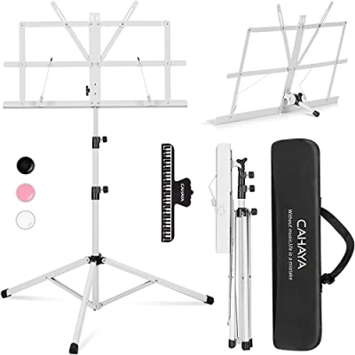 Image of CAHAYA Sheet Music Stand Metal Portable with Carrying Bag, Folder, Projector Stand, Podium Laptop White, CY0204 2