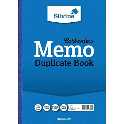 Image of Silvine Carbonless Duplicate Memo Book Numbered 1 100 with index sheet (297 x 210mm) [Pack of 3]