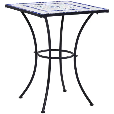 Image of vidaXL Mosaic Bistro Table Blue and White, 60 cm Ceramic Tabletop &amp; Powder Coated Iron Frame Outdoor Coffee