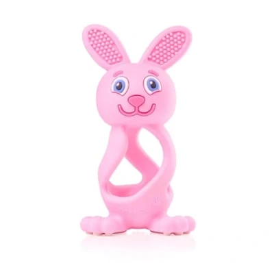 Image of Bobbie Bunny Baby Teether Toy Rose Pink Twist &amp; Bounce Teething