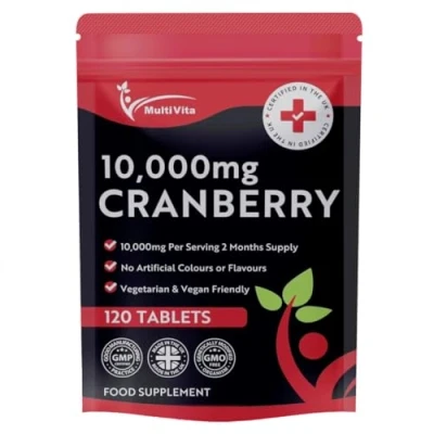 Image of Cranberry Tablets 10,000mg 120 Vegan 2 Months Supply High Strength Supplement for Women and Men Extract Urinary Tract Bladder Kidney Support (not Capsules) UK Made GMO Free