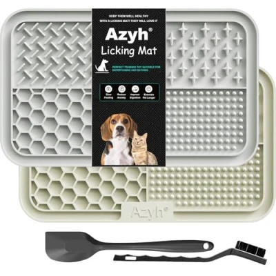 Image of Azyh Licking Mat for Dogs &amp; Cats 2 Pack, Slow Feeder Lick Pat Large and Puppies, Anxiety Relief Dog Toys Feeding Butter Yogurt Peanut, Pets Bathing Grooming Training (9.9&#039;&#039; x 6&#039;&#039;)