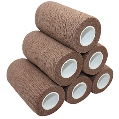 Image of COMOmed 6 Rolls Dark Skin Cohesive Bandage 10cm X４.5cm, Flexible Bandage,Non Woven Cohesive, Athletic Tape,Vet wrap,Wraps Bandage,Suitable for Sensitive