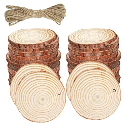 Image of Zngou 20 PCS Natural Wood Slices 6 7CM Round Wooden Discs Log Drilled Hole Unfinished Circles with 5 M Jute Twine for DIY Crafts Wedding Decorations Christmas Ornaments