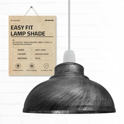Image of Metal Ceiling Lamp Shade 29cm Brushed Silver Easy Fit Light Pendant Modern Lighting for Bedroom Hallway Office Restaurant Industrial