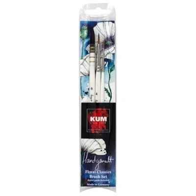 Image of KUM 5146816 Artist&#039;s Brush Set 3 Piece Hand Painted Floral Classics