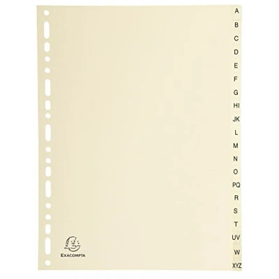 Image of Exacompta Ref 1120E Printed Indices Suitable for A4 Documents, 155gsm Ivory Card, Pre Punched Lever Arch Files &amp; Binders, 20 Part (Sections A Z), FSC Certified