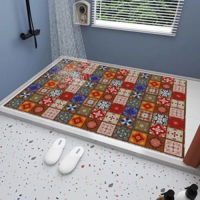 Image of Loofah Shower Mat Bath with Drain Holes,Non Slip PVC Hollow Bathroom Floor Mat,Quick Drying,Large Inside Safety Bathtub Rug (Grey,70x120cm)
