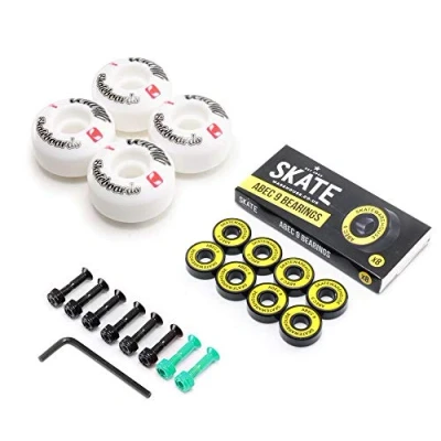 Image of Venom Skateboards Logo White Skateboard Wheels 50mm &amp; Skatewarehouse ABEC 9 Bearings Set + Bolts!