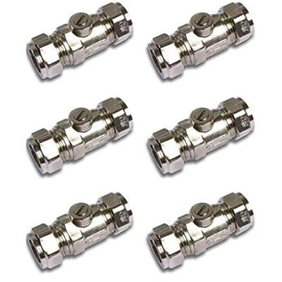 Image of 6 Pack Chrome Plated 15mm Full Bore Isolating Isolation Valve Heavy Pattern Compression Joint
