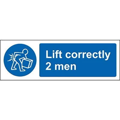 Image of Lift Correctly 2 Man Safety Sign Self Adhesive Sticker 300mm x 100mm