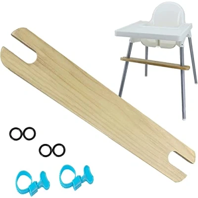 Image of High Chair Foot Rest, Non Slip Natural Wood Highchair Footrest Adjustable Baby Accessories with Rubber Rings, Wooden Compatible IKEA Antilop