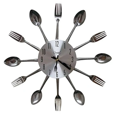 Image of Linian 3D Removable Wall Clock Cutlery Kitchen Spoon Fork Modern Creative and