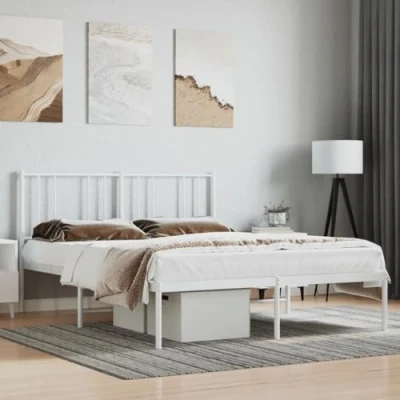 Image of vidaXL Metal Bed Frame with Supportive Headboard Sturdy Powder Coated Steel Construction Provides Extra Under Storage White 120x200cm Size