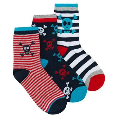 Image of Metzuyan Kids Boys Cotton Rich Novelty Socks Camo Designed Stripe Skull Size 12.5 3.5