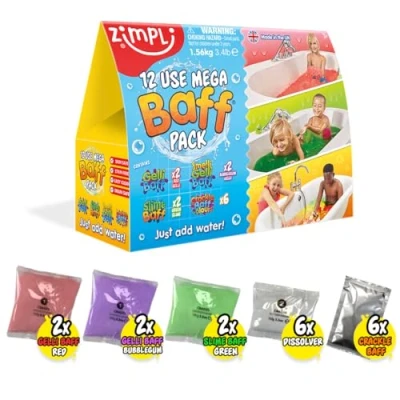 Image of 12 Use Mega Value Baff Pack from Zimpli Kids, 4 x Gelli Baff, 2 Slime &amp; 6 Crackle Children&#039;s Sensory Bath Toy, Birthday Presents for Boys Girls, Toys