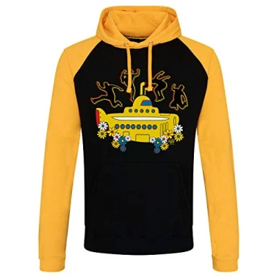 Image of The Beatles Officially Licensed Yellow Submarine Baseball Hoodie (Black Yellow), Large