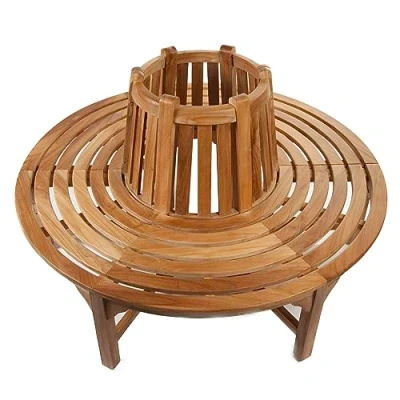 Image of BrackenStyle Circular Teak Tree Seat Part Assembled 2 Pieces Maximum Diameter 45cm