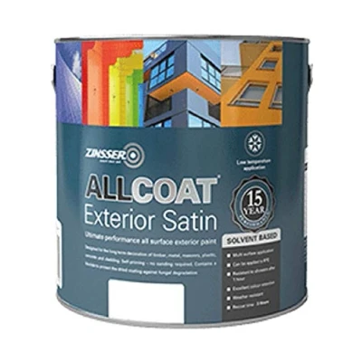 Image of Zinsser Allcoat Exterior (Satin Finish) Solvent Based 2.5lt (Black or White) Black