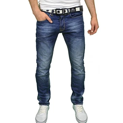 Image of Crosshatch Mens Regular Fit Straight Leg Belted Jeans, Sizes 30&quot; 46&quot;, Midwash, 30W x 34L