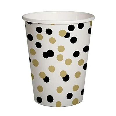 Image of Eco Paper Cup 0.25l Gold Black Confetti Strong 100% Biodegradable Plastic Free Disposable Tableware Dinnerware Party Supplies For Garden Picnics FSC Certified (Pack of 10)
