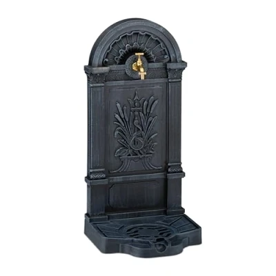 Image of Relaxdays Standing Water Fountain, Antique style, HWD: 82.5 x 32 33, Nostalgic, Garden Decoration, Tap, Basin, Grey, Aluminium, 33 cm