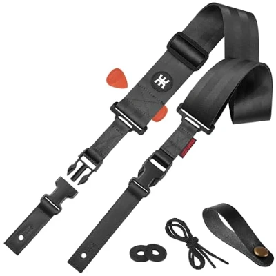Image of Amumu Seatbelt Guitar Strap with Clip Black Nylon for Acoustic, Electric and Bass Guitars