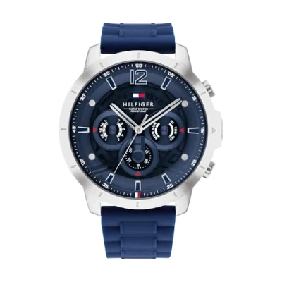 Image of Tommy Hilfiger Analogue Multifunction Quartz Watch for Men with Navy Blue Silicone Bracelet 1710489