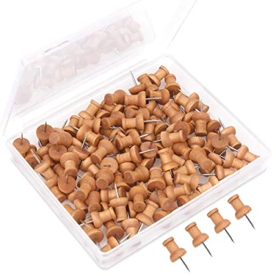 Image of H&amp;S Wood Push Pins 100pcs Drawing Cork Notice Board Thumb Tacks Wooden Map Pin for Noticeboards