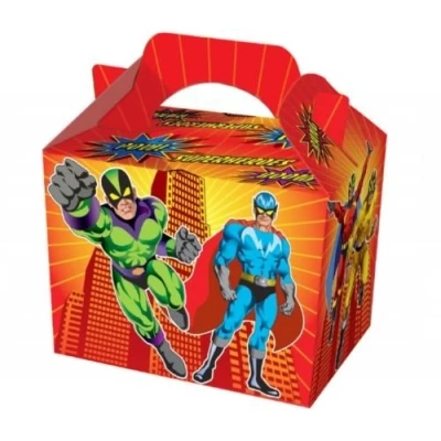 Image of MustBeBonkers 250 x Kids Meal Party Boxes Cardboard Lunch Food Takeaway Box Choose your Theme (Superhero)