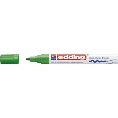 Image of edding 750 gloss paint marker green 1 round nib 2 4 mm pen for glass, pebbles, wood, plastic, paper waterproof, high coverage