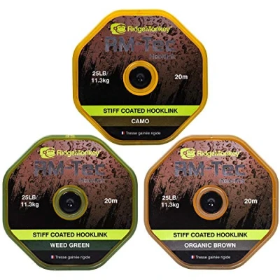 Image of Ridgemonkey RM Tec Stiff Coated Hooklink, Breaking Strain: 25lb, Colour: Weed Green