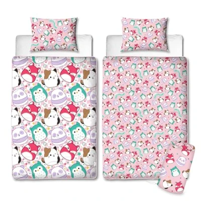 Image of Character World Official Squishmallows Single Bed Coverless Duvet Bedding Reversible Quilt, Pillow &amp; Pillowcase Washable Perfect For Travelling Sleepovers 10.5 tog