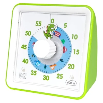 Image of Visual Timer with Protective Case, 60 Minute Countdown for Kids Autism ADHD Classroom Home Office, Clock Meeting Time Management, Green Dinosaur Pattern