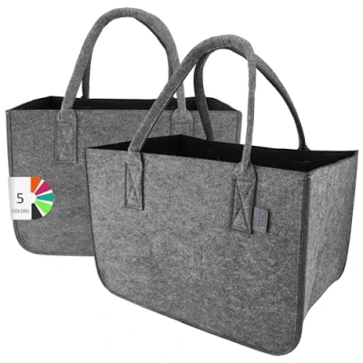 Image of LEVIATAN Felt Bag Shopper Large 30 Litre Shopping XXL Foldable Basket Firewood Clothes Toy Dark Grey/Black, black, XL, 2 pieces