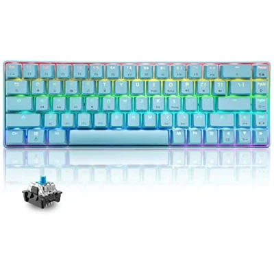 Image of T8 RGB Gaming Keyboard 60% Clicky Optical Blue Switches Mini 60 Percent Wired Mechanical 18 Chroma LED Backlit Illuminated Compact 68 Keys Detachable USB C Cable