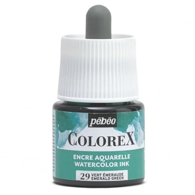 Image of Pébéo Colorex 45 ml Emerald Green Ink Watercolour Pebeo Velvety Rendering Multi Tool Drawing All Media