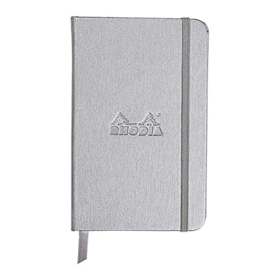 Image of RHODIA 118067C Rigid Notebook Webnotebook Silver A6 Lined 192 pages Clairefontaine Ivory Paper 90 g/m Bookmark, Elastic Closure Faux Leather Cover