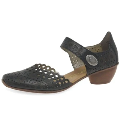 Image of Rieker Womens Mary Jane Leather Shoes in Black Size UK 6
