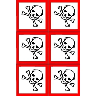 Image of Poison symbol Safety sign Pack of 6 100mm x Self adhesive stickers on sheet (300mm 200mm)
