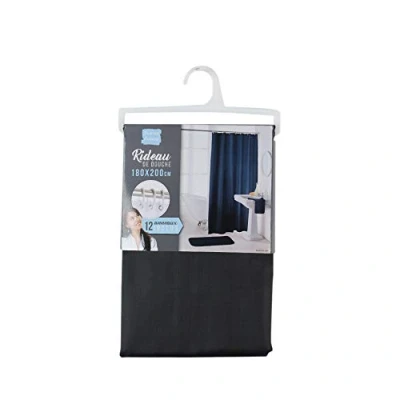 Image of Douceur d&#039;Intérieur Essencia Shower Curtain with Hooks, polyester, Black, 180 x 200 cm