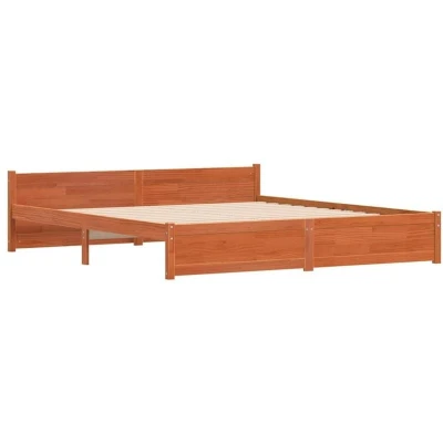 Image of vidaXL Bed Frame with Headboard Wax brown 200 x cm Solid pine wood