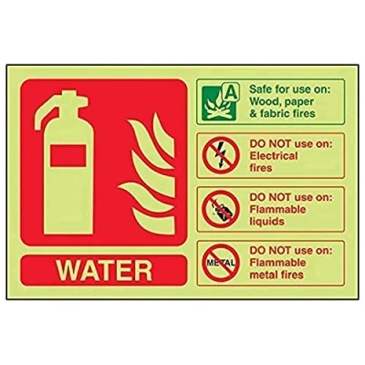 Image of V Safety Glow In The Dark Water Id Fire Extinguisher Sign 150mm x 100mm Rigid Plastic